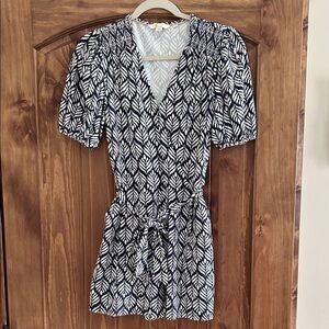 Navy Blue and White Patterned Romper